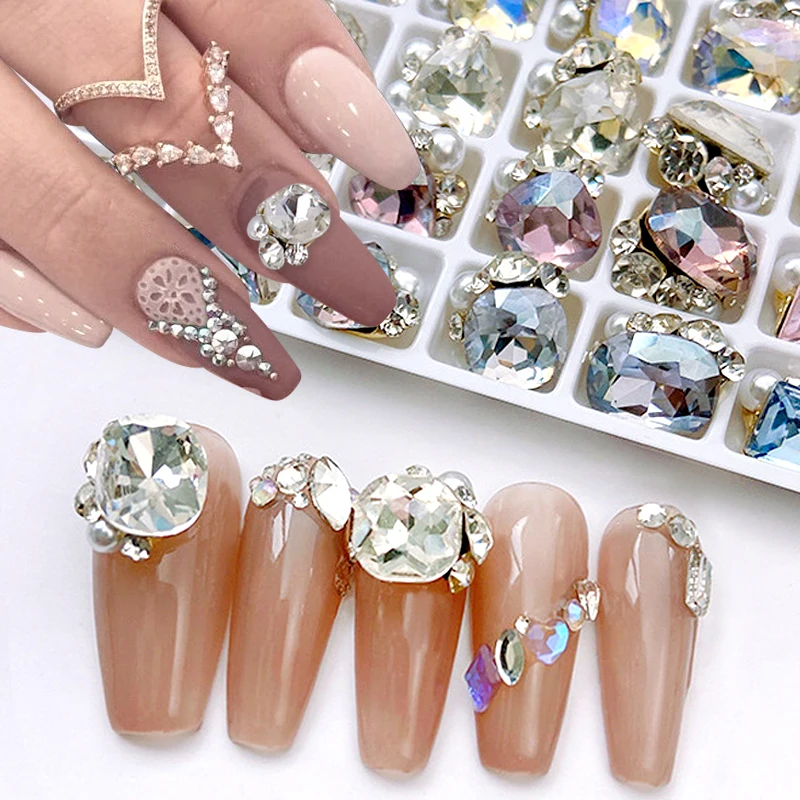 

3D Shiny Zircon Nail Rhinestones Pearl Crystals Pile Diamonds Nail Charms Square Nail Gems Heart Gemstones Nail Accessories