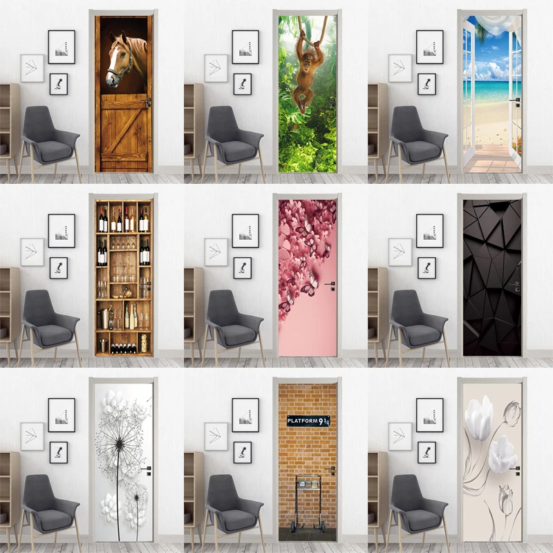 Door Wallpaper Stickers Customizable Door Stickers Removable Vinyl Star View Home Apartment Decoration Decorative Painting Mural Buddha Wallpaper