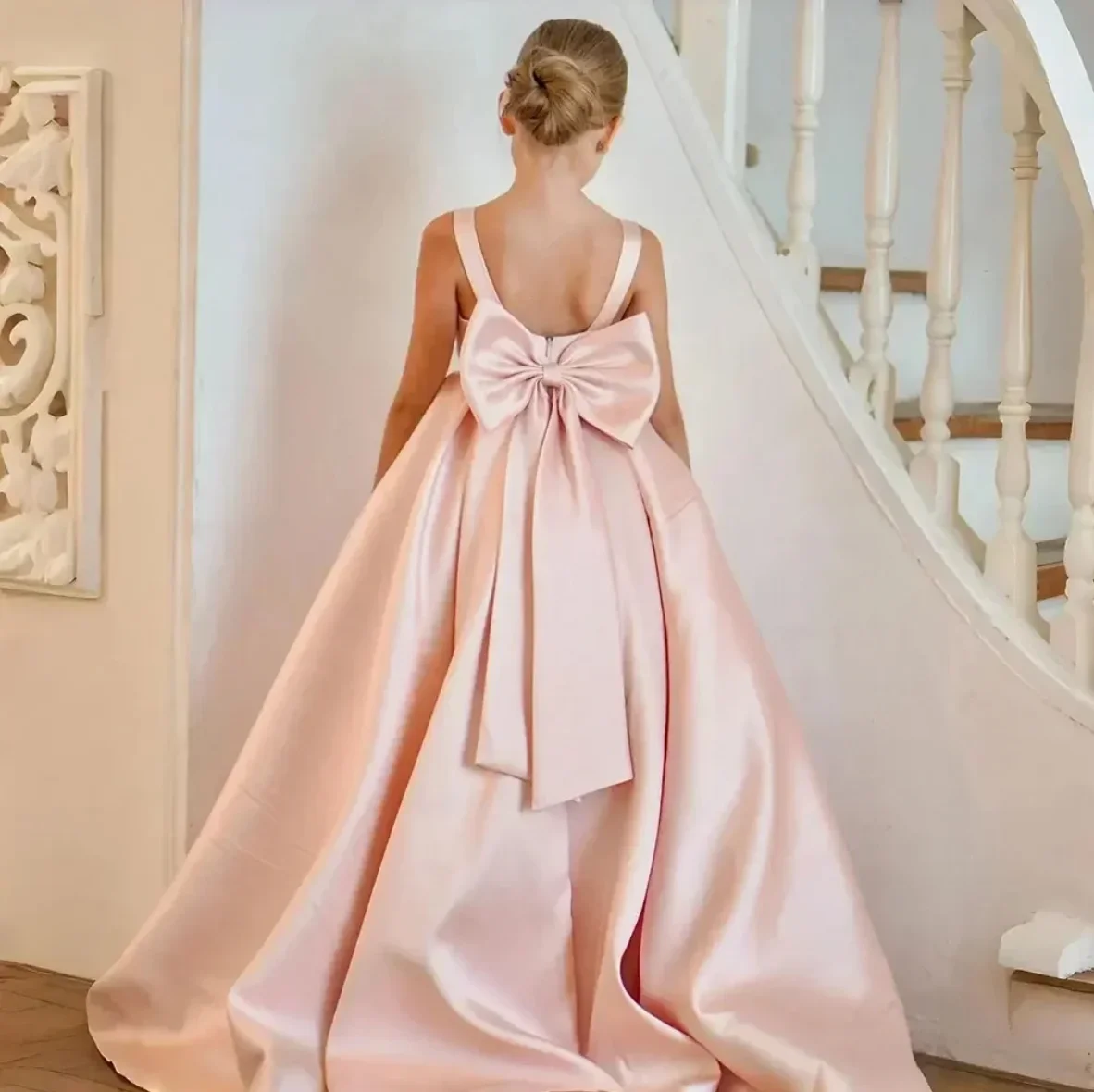Satin Flower Girl Dresses Wedding BOW Appliqued Baby First Communion Dresses