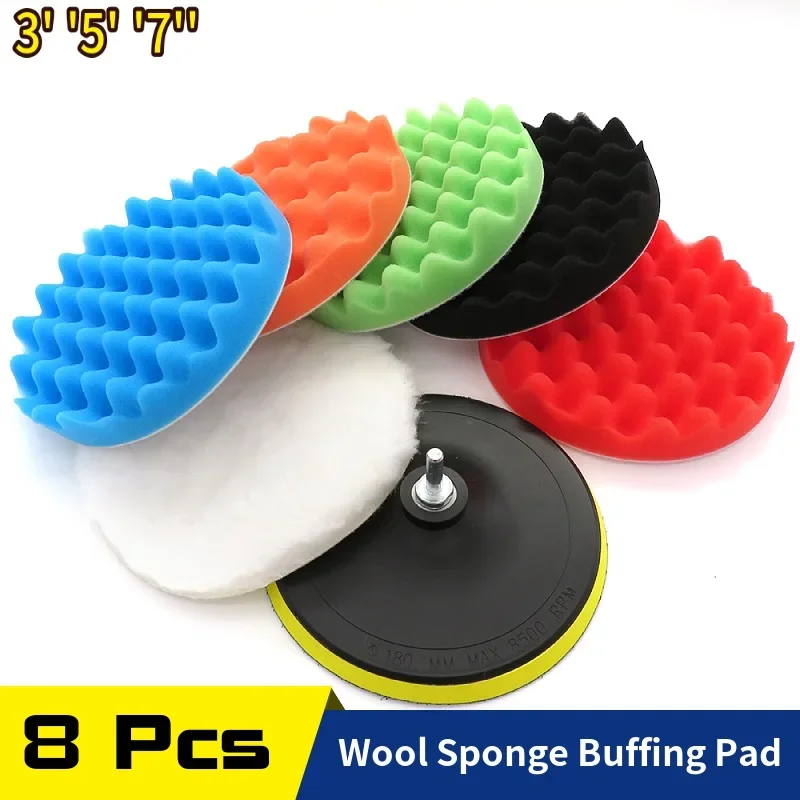 цена 3/5/7 Inch Car Polishing Kit Polish Pad Car Polishing Disc Waxing Sponge Car Polisher Buffing For Car Polisher Drill Adapter