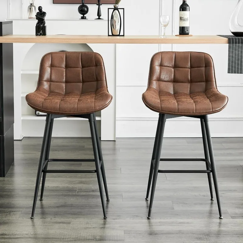 

26” Bar Stools Set of 2, 360° Swivel Counter Bar Stool with Back, Mid-Century Modern, Suede Fabric Barstool