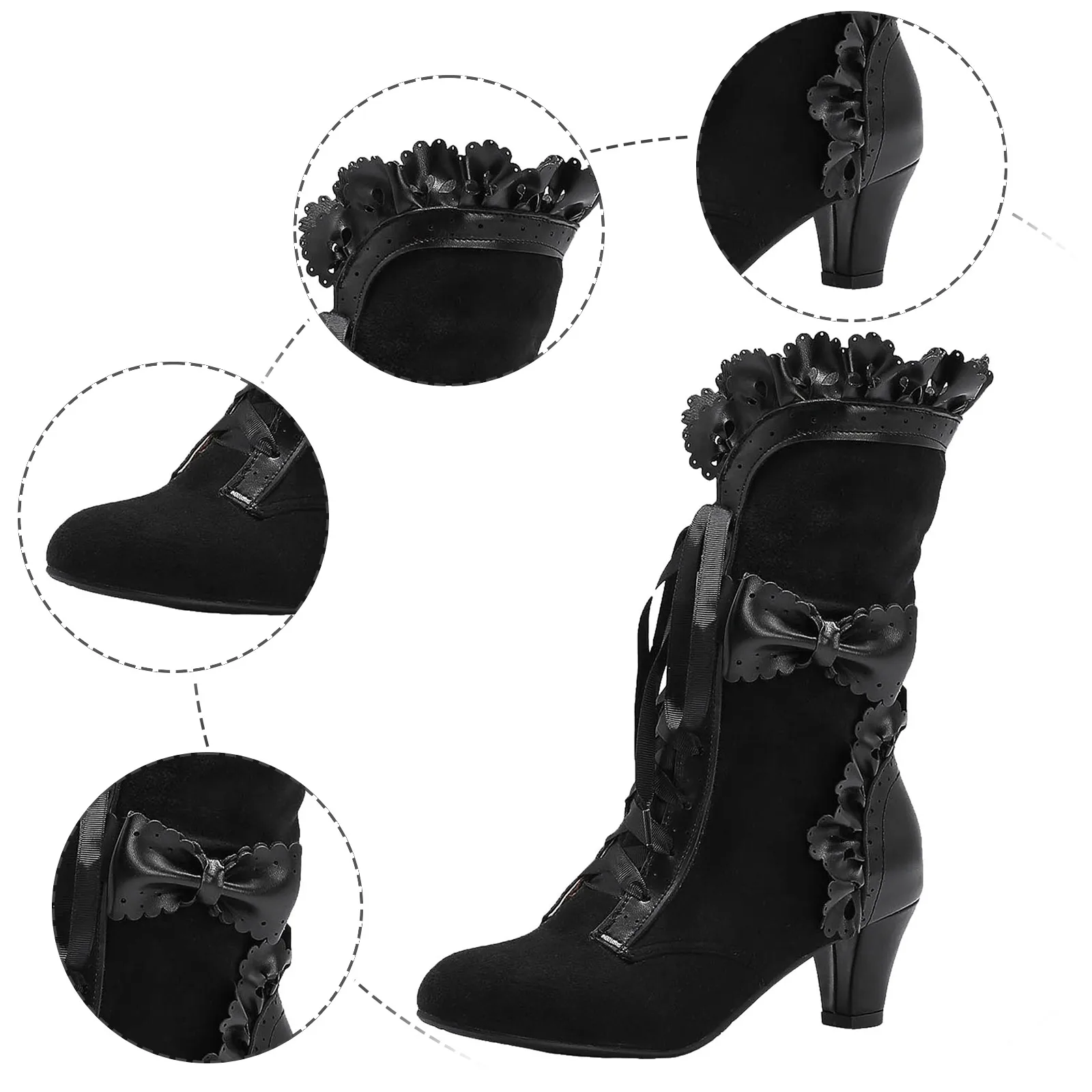Victorian Boots For Women - Vintage Renaissance Ankle Boots With Lace Up & Low Heel