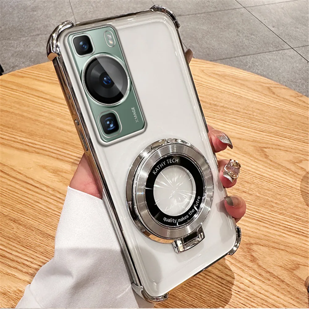 Plating Magnetic Bracket Transparent Shockproof Stand Holder Case