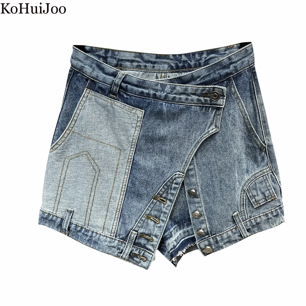 

KoHuiJoo A Line Denim Skirt Women 2023 Summer Water Wash High Waist Short Mini Jean Skirts Female High Street Runway Skirts