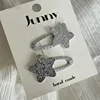 Baby Girls Love Silvery Hair Clips Star Kids Sweet Cool Shiny BB Clip Set Cute Leather Children's Side Bangs Hair Accessories 2