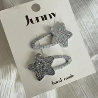 Baby Girls Love Silvery Hair Clips Star Kids Sweet Cool Shiny BB Clip Set Cute Leather Children's Side Bangs Hair Accessories 2