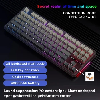 AULA F87Pro Mechanical Keyboard 2.4g/Usb/Bluetooth Tri Mode Wireless 87 Key 5 Layer Silencing Filling Suitable For Gaming+Typing 11