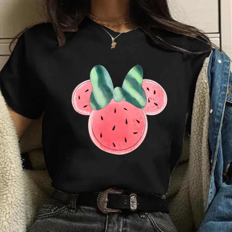 Fashion Mickey Minnie Mouse Disney T-shirt Women's Clothing Summer Short Sleeves Tops Casual Kawaii T Shirts Clothes images - 6