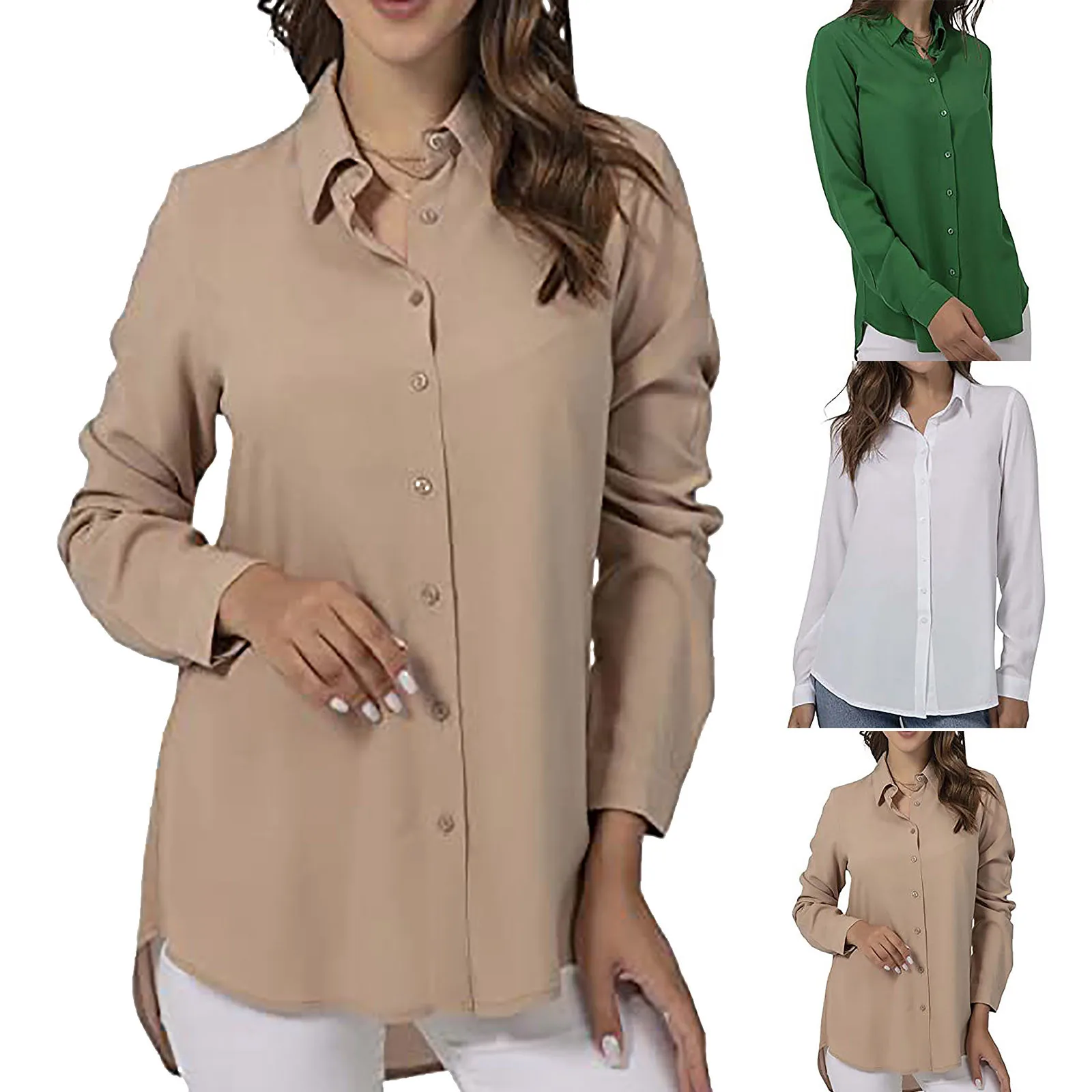 

New Women Summer Loose Casual Blouse Shirts Blusas Solid Long Sleeve Shirt Button Solid Color Asymmetric Ladies Top Plus Size