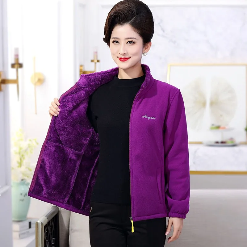 2023 New Spring Autumn Mom Coral Fleece Shake Coat Women Top Sweater for Middle Old Age Loose Thickened Jacket