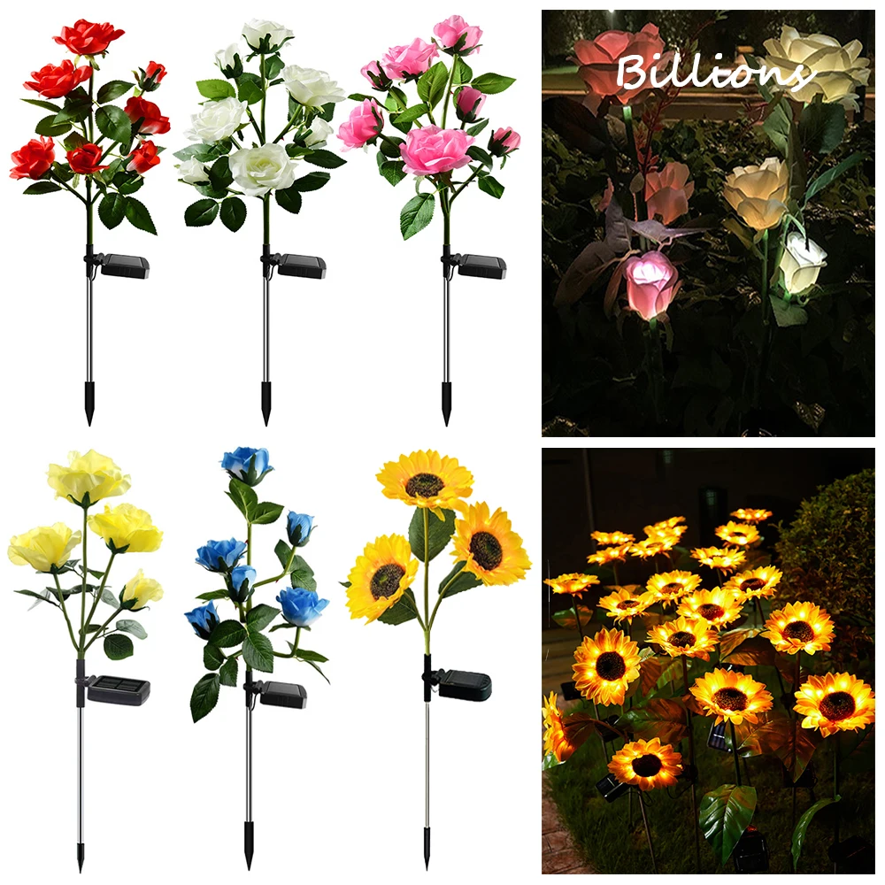 

Solar Simulation Lights Sunflowers Rose Flowers Outdoor Waterproof Garden Home Artificial Night Lamp Powered Solary Led Decor