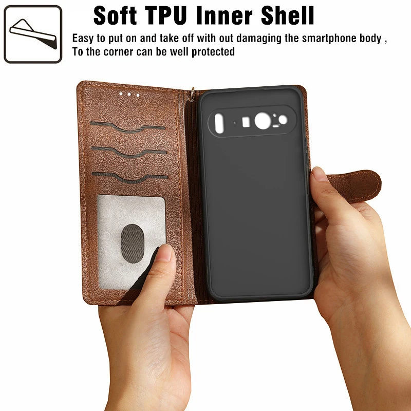 Leather Flip Phone Case with Card Holder and Magnetic Closure