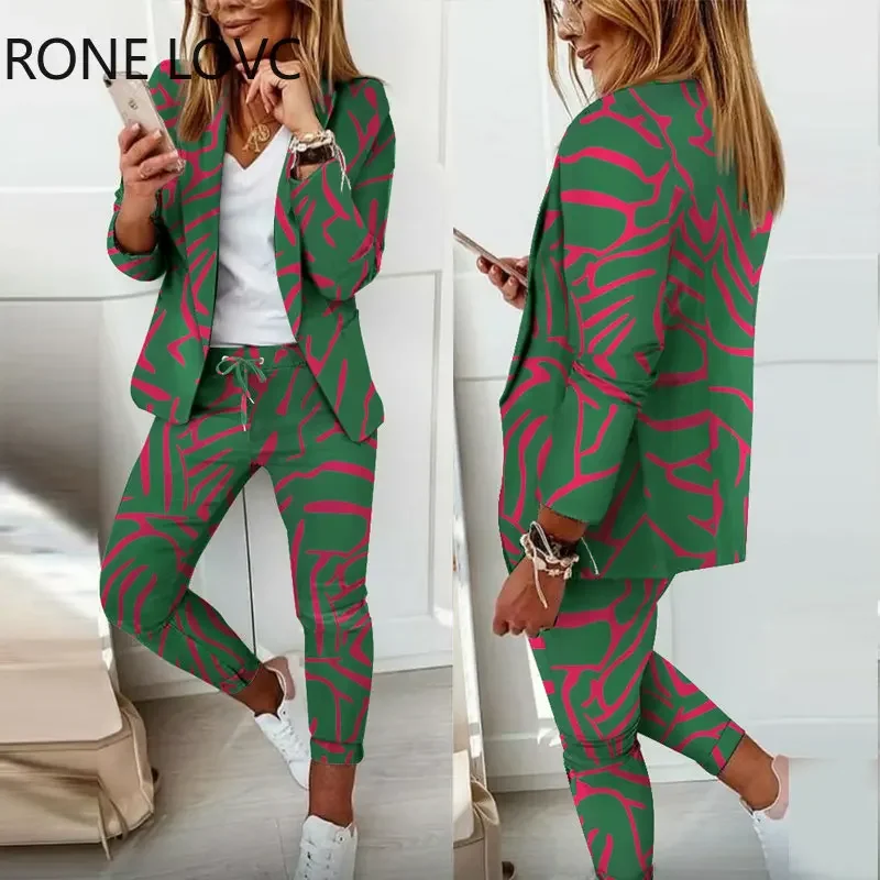 

Women Chic Elegant Button Skinny Pencil Pants Spring/Autumn Working Blazer Sets