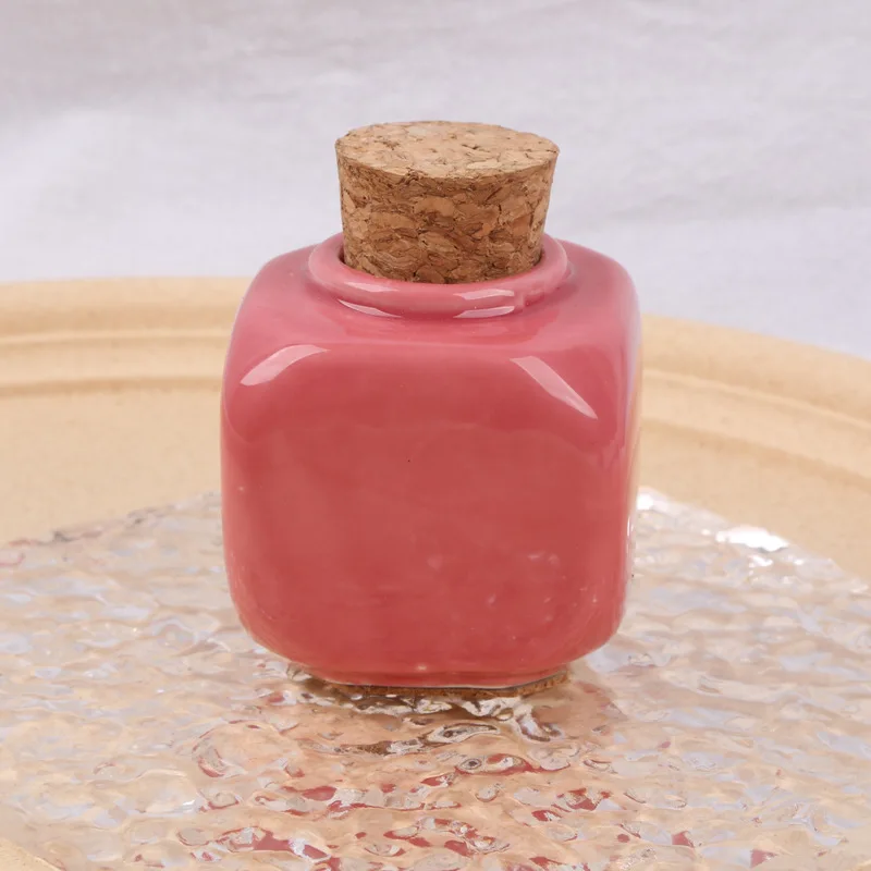 ANGNYA Pink Nail Art Ceramic Cork Bottle Crystal Nail Liquid Cups Nail Art Acrylic Glass Dappen Dish Liquid Powder Container 3
