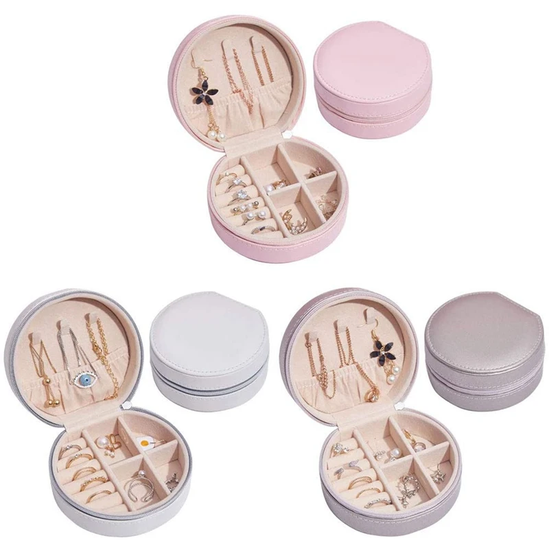 Random Color Round Jewelry Storage Box Portable Travel Small Earrings Ring Boxes