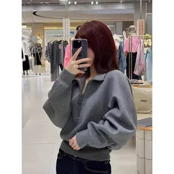 Women's Spring Autumn Fashionable Elegant Polo Collar Pullover Long Sleeve Solid Color Sweater Casual Versatile Commuter Tops