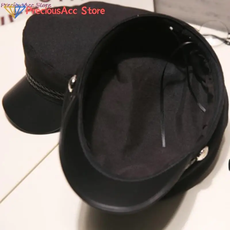 WAZHX Mode Femmes Hommes Chapeau Militaire Printemps Automne Marin Chapeaux Noir Dames Béret Casquettes Plat Haut Capitaine Casquette Voyage Cadet