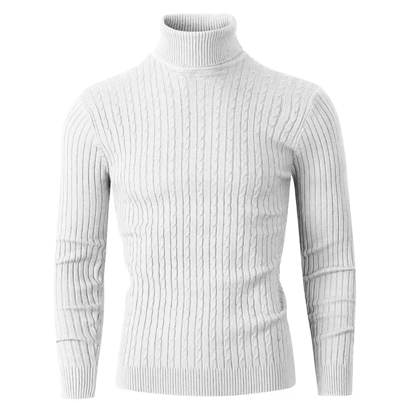 Autumn Men's Long Sleeve Knitted Sweater Winter Warm Turtleneck Pullovers Breathable Streetwear Solid Color Knitted Sweater Men 4