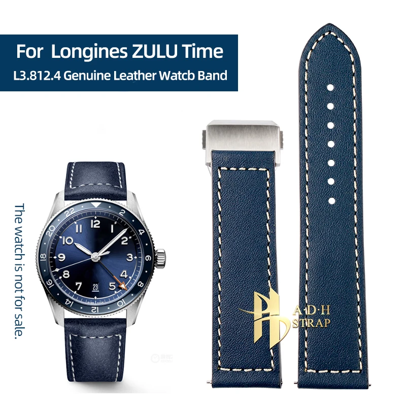Adatta Al Tempo Zulu Di Longines Pioneer Series L3.812.4 Heuer Cinturino In Vera Pelle 22Mm Bracciale Da Uomo Con Fibbia Pieghevole