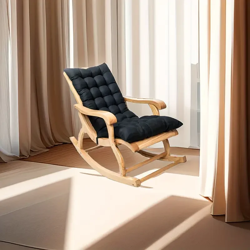 Thick Wicker Rocking Chair Pad with Elastic Band - All-in-One Black & Gray Cushion for Rocking Chairs, Dining Chairs, Armchairs