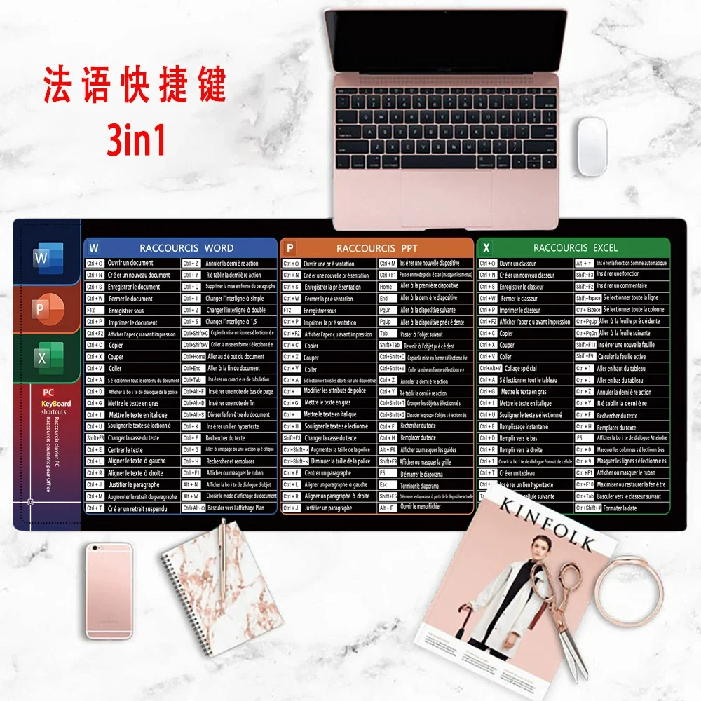 משטח עכבר קצר למשרד צרפתי גדול מורחב עם מקלדת גדולה למשחקי Excel Word Powerpoint, משטח שולחן משולב עם קצה מתפר