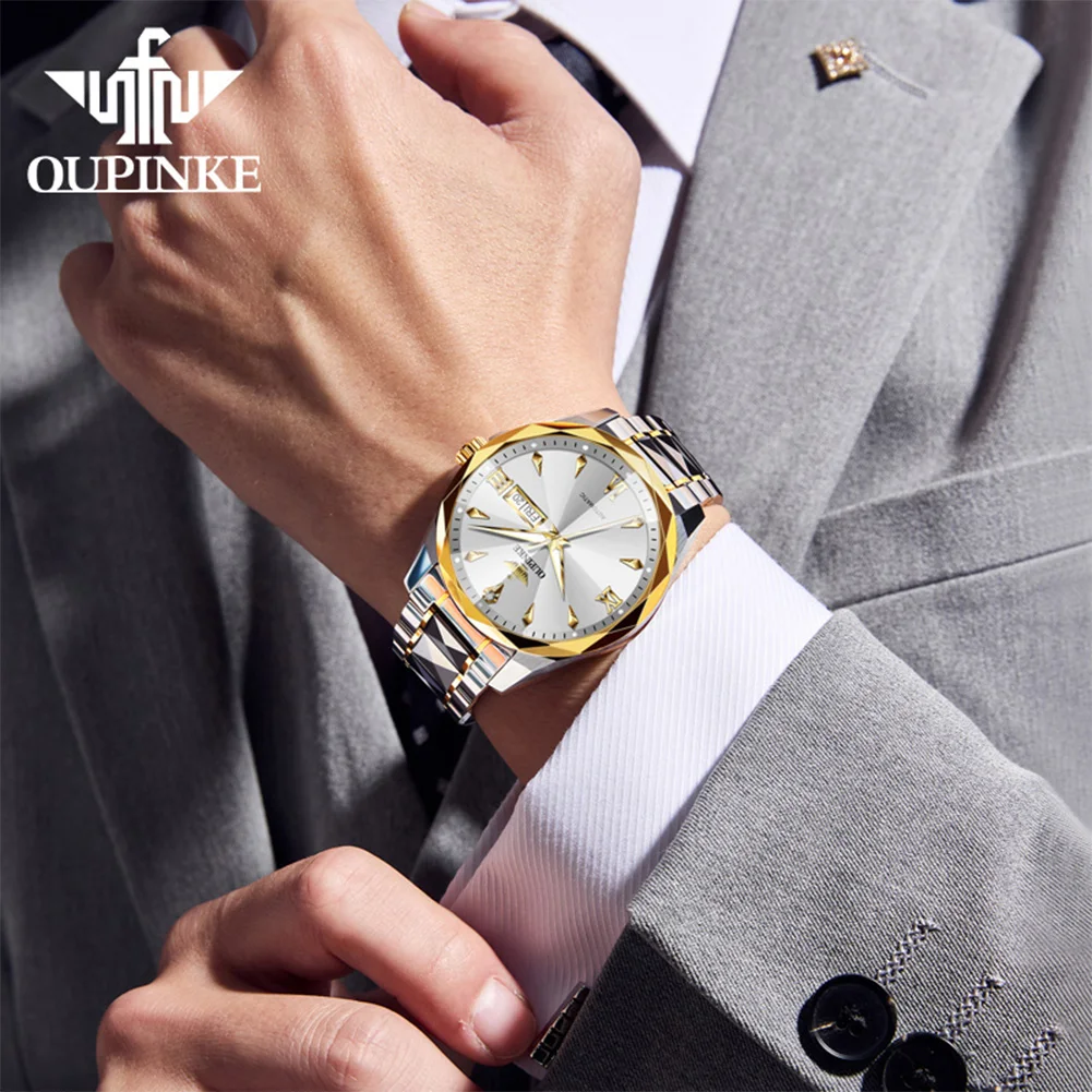 OUPINKE 3315 Automatic Watch Man Rhombus Mirror Fashion Mechanical Watch For Men Deep Waterproof Dual Calendar Dress Wristwatch