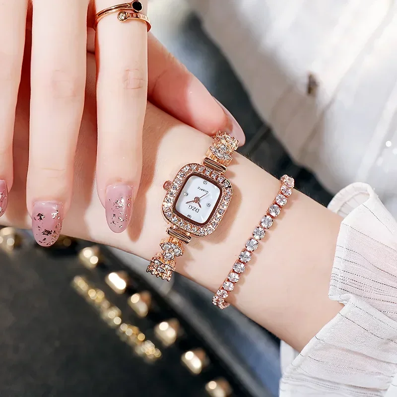 Women Watches Small Square Watch Female Watch Diamond Small Spiral Crown Quartz Watch Casual Simple Temperament for Women Watch 6