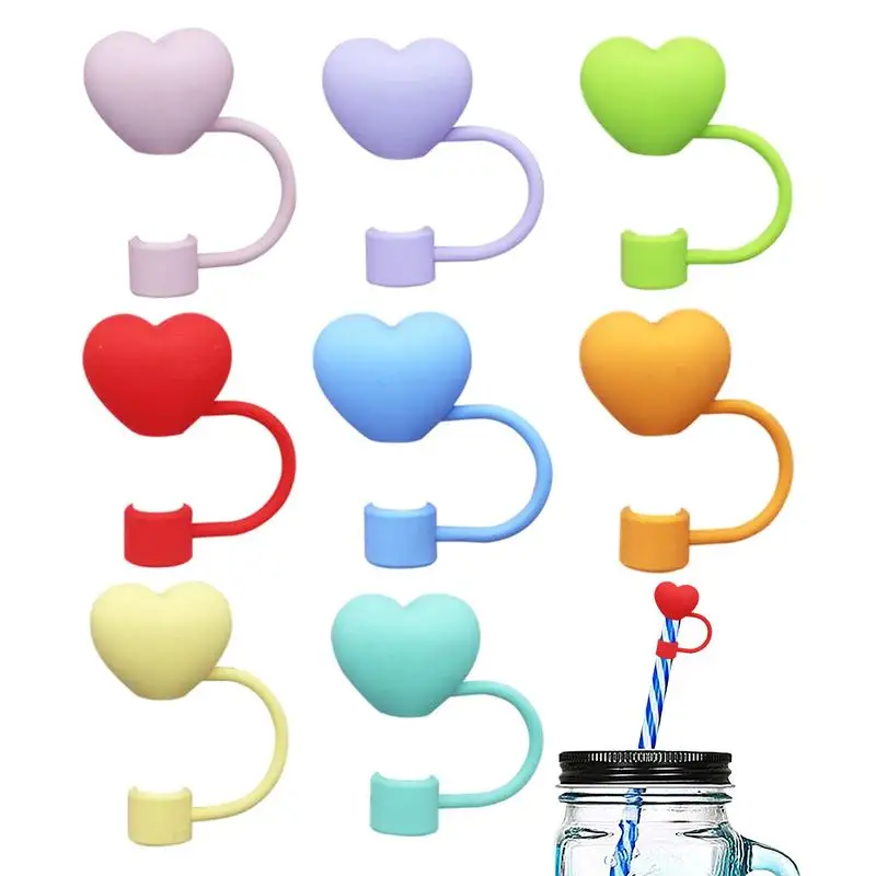 

Heart Shape Straw Covers 8PCS Cute Silicone Love Pipe Caps Reusable Straw Tip Covers Portable Bottle Pipe Lids Protector