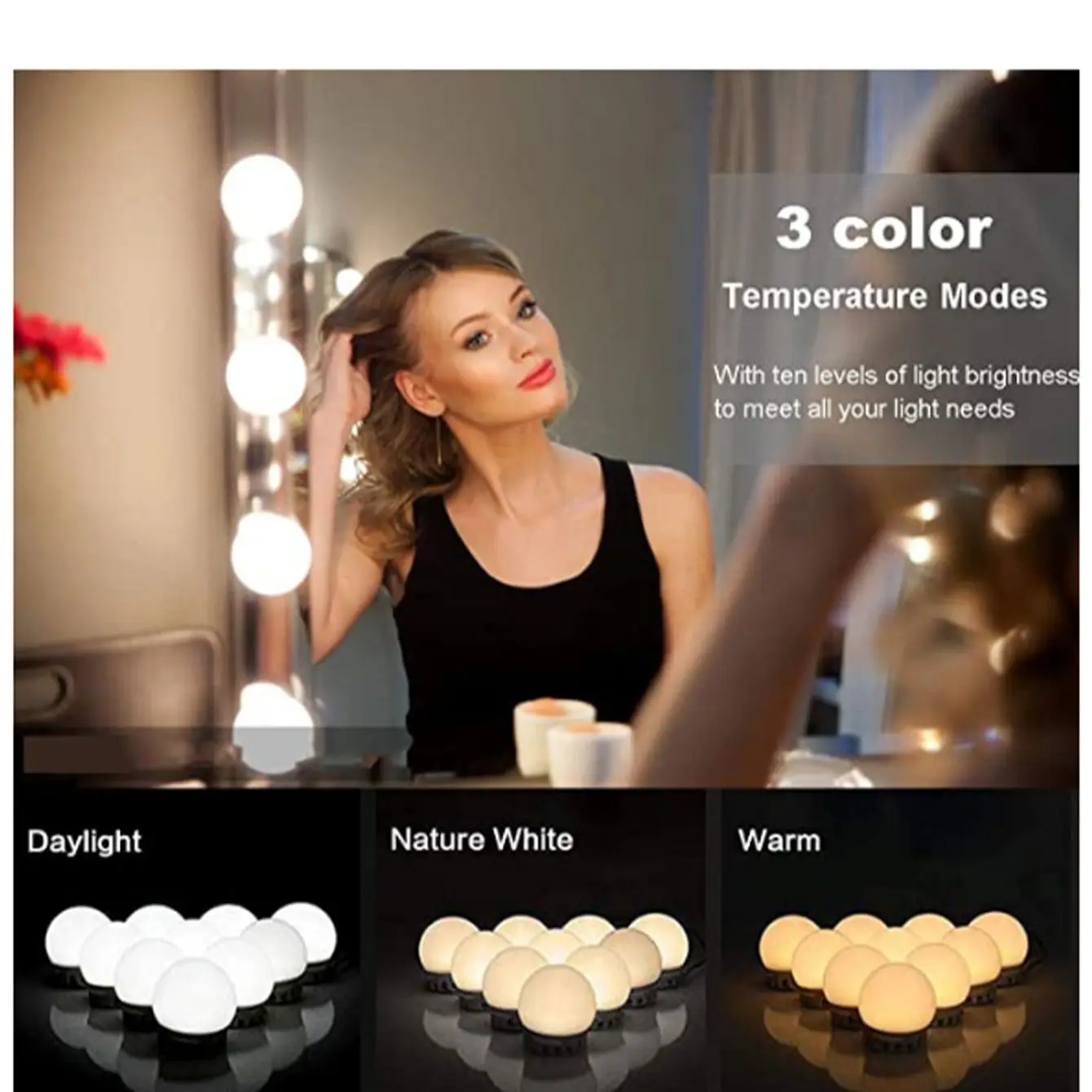 Makeup Mirror Lights LED Makeup Mirror Light Bulbs USB Charging Vanity Makeup Mirror Lights Bathroom Dressing Table Lighting Dimmable LED Wall Lamp