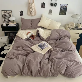 Nuovo set quattro pezzi in cotone lavato lucido di classe A, copripiumino lenzuolo, set tre pezzi per dormitorio, cappello da letto, biancheria da letto 1