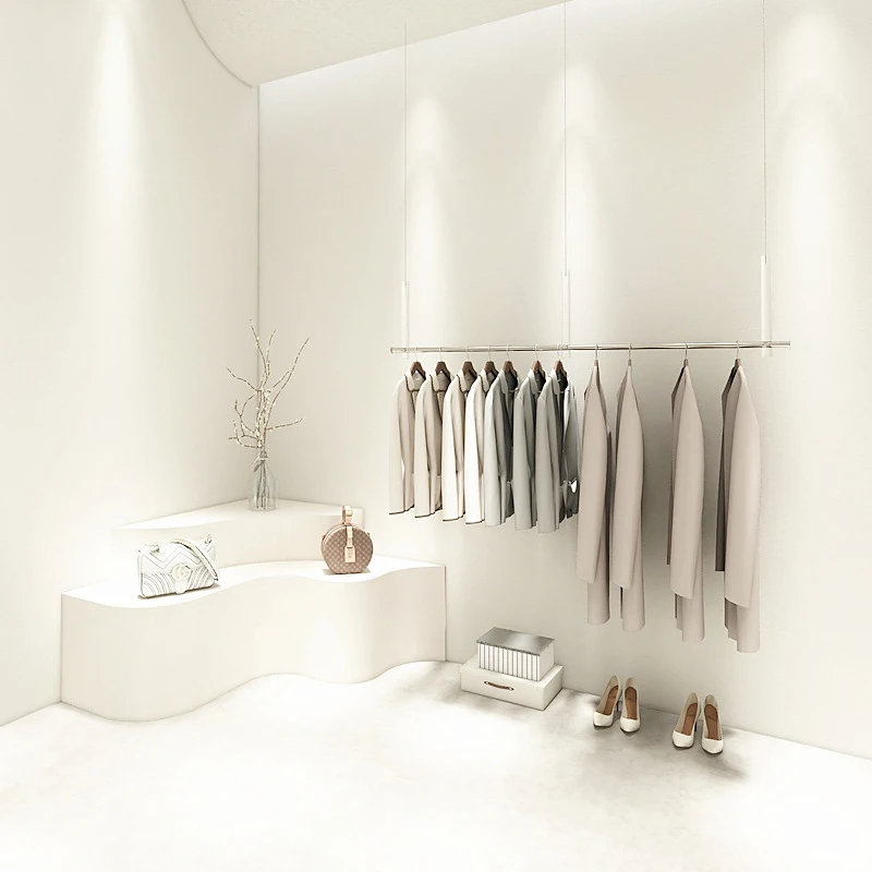 Custom, Boutique Wall Mounted Set Clothing Racks High-End Light Clothing Store Display Rack