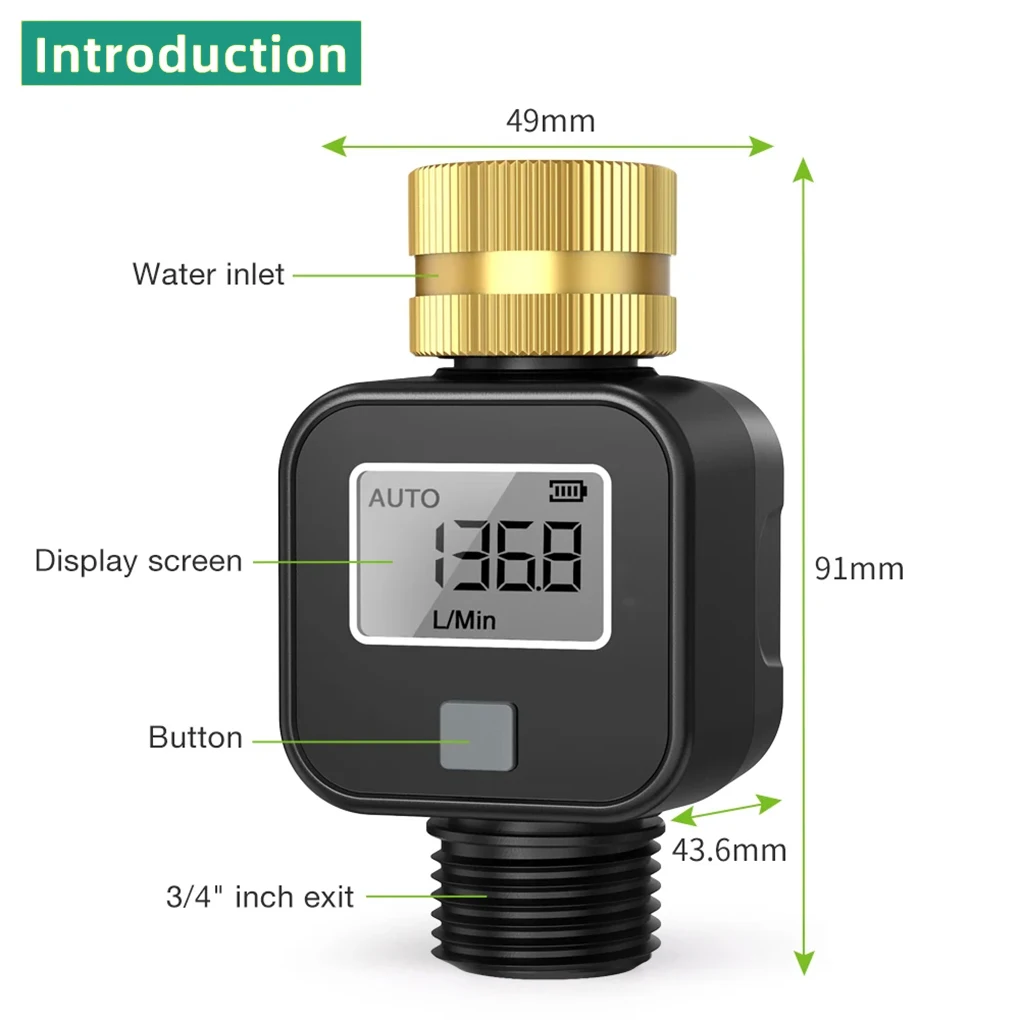 Digital Water Flow Meter High Accuracy Waterproof Measure Water Consumption and