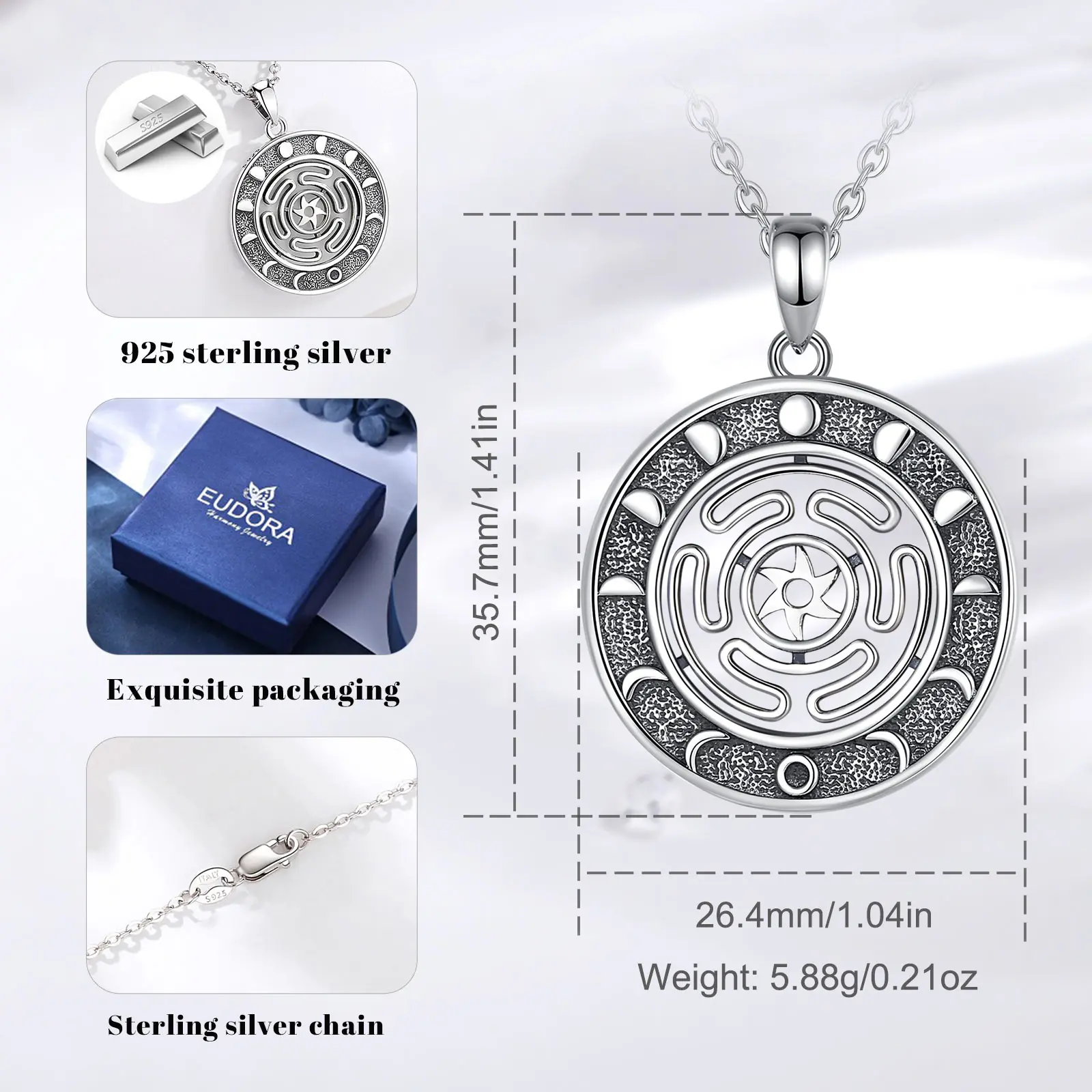 Collana Hekate In Argento 925 Con Ciondolo Tripla Luna – Simbolo Goddess Wicca, Amuleto Unisex