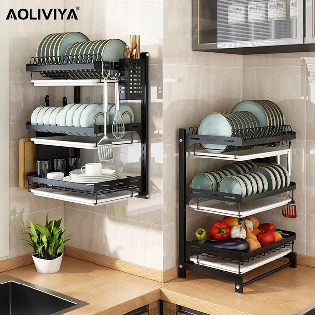 Stainless Steel Kitchen Dish Rack Desktop Plate Cutlery Cup Dish Drainer  Drying Rack Wall Mount Kitchen Organizer Storage Holder - AliExpress