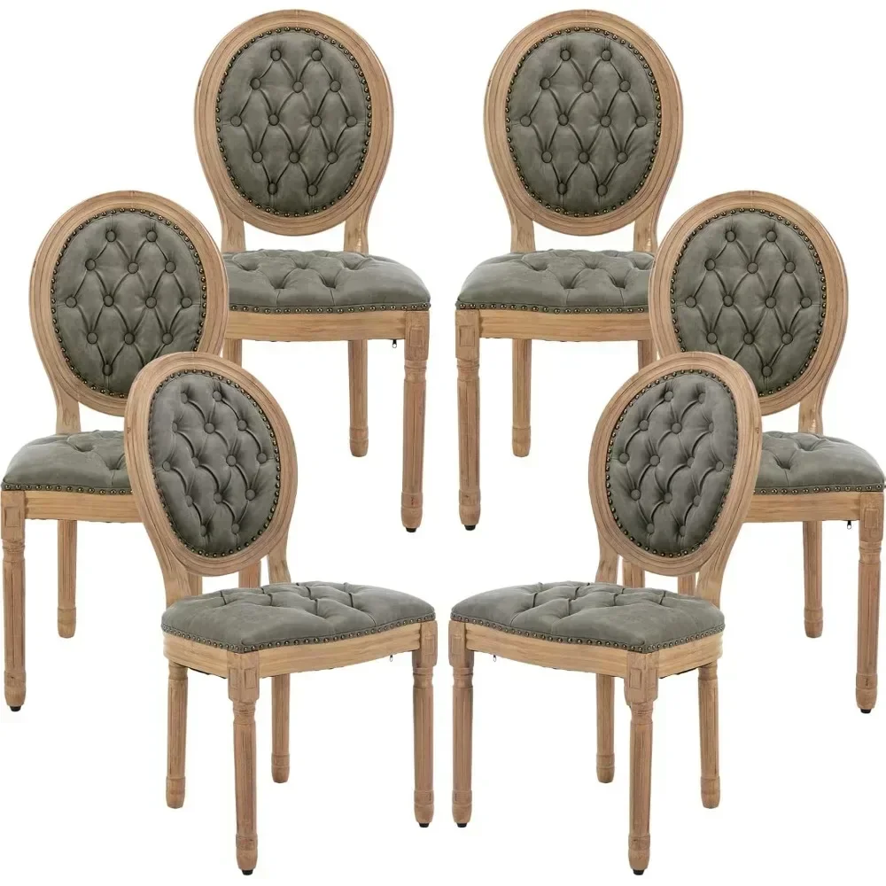 French Country Dining Chairs Set of 6,Olive Kitchen & Dining Room Chairs,Faux Leather Kitchen Chairs(PU,Pine Green, 6Pcs) 6