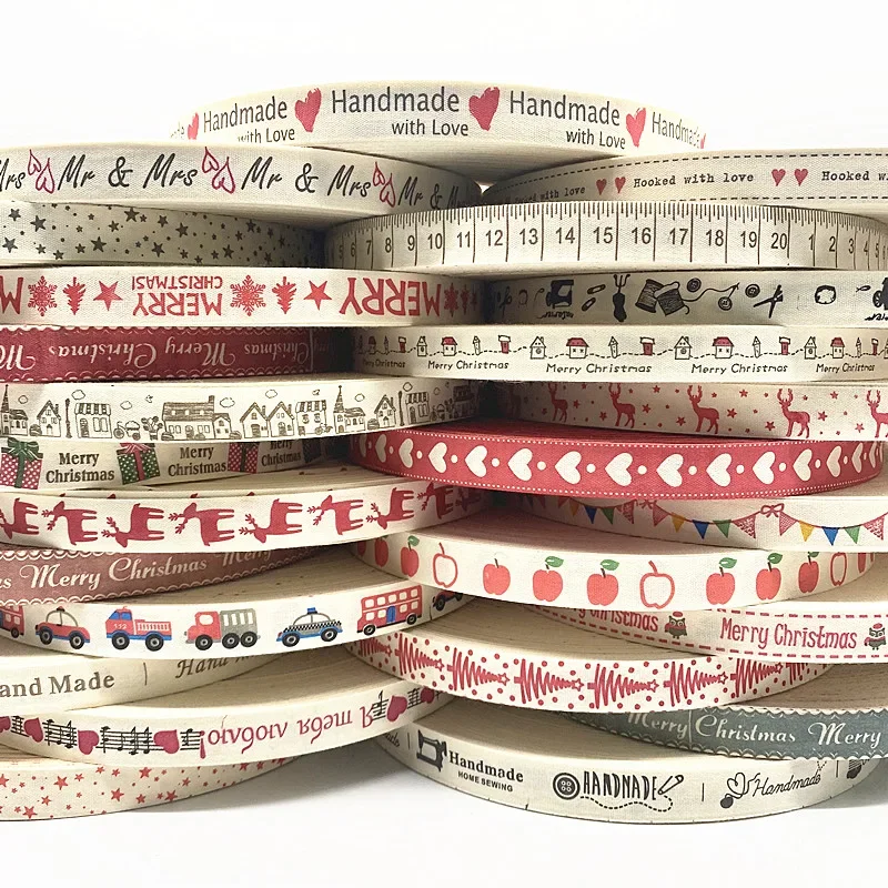 Ribbon Supplies 5yards 15mm Christmas Printed Polyester Cotton Ribbon DIY Wedding Christmas Party Gift Wrapping