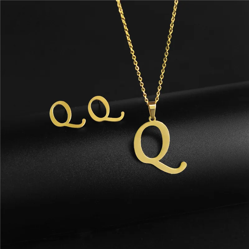 alphabet pendant necklace and earrings set