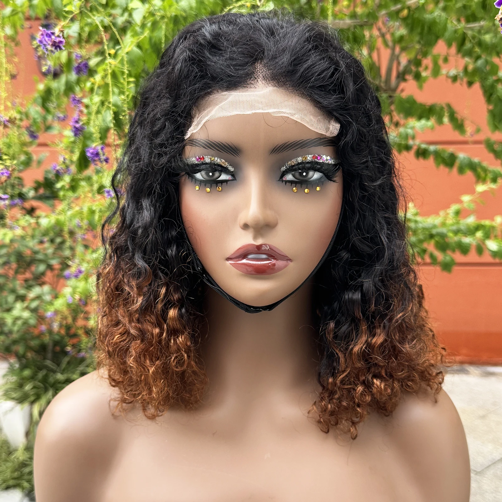 Short Bob Water Wave Human Hair Wigs 4x4 Transparent Lace Closure Wig 250% Density Curly Wavy Remy Hair Wig for Black Women 4