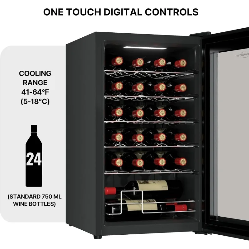 24 Bottle Wine Cooler Refrigerator Compressor Wine Fridge Black Freestanding Wine Cellar with UV-Blocking Glass for Red White 4