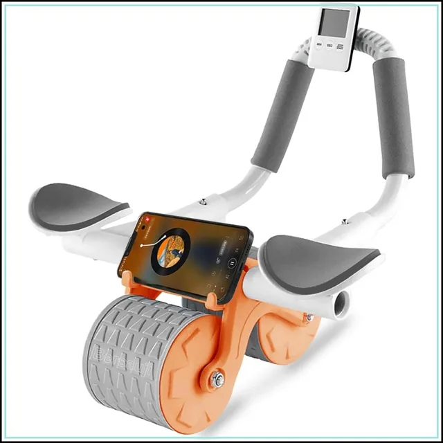 Upgraded Ab Roller Wheel with Knee Mat & Timer - Automatic Rebound, Elbow Support for Core Strength Training, Home Gym Equipment for Women Men