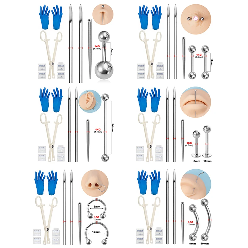 Body Piercing Kit Surgical Steel Threaded Taper Pin Needles Lip Nose Tongue Cartilage Eyebrow Navel Piercing Jewelry Tool Pliers piercing jewelry,body piercing jewelry,body jewelry,body piercing needles,body piercing kit,piercing tool,body piercing forceps