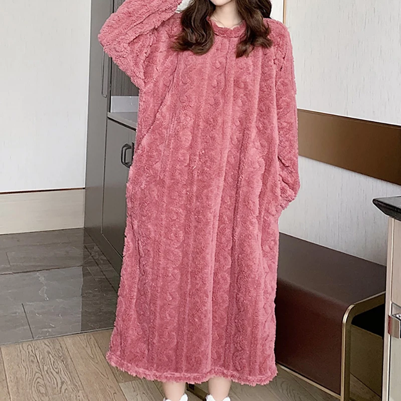 PlusSizeWomenFlannelNightDresswinterwarmsleepwearThick