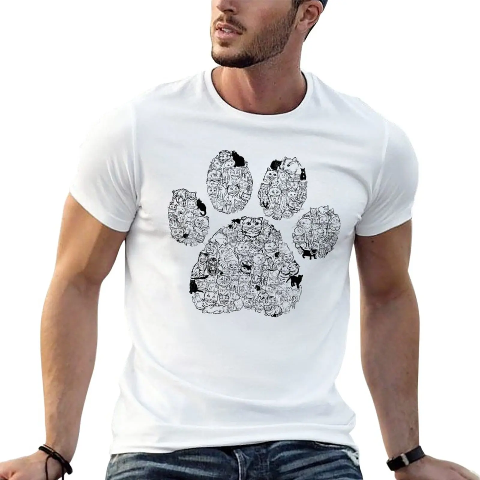 

New Cat Paw Collage T-Shirt Anime t-shirt t shirt man Blouse mens t shirt