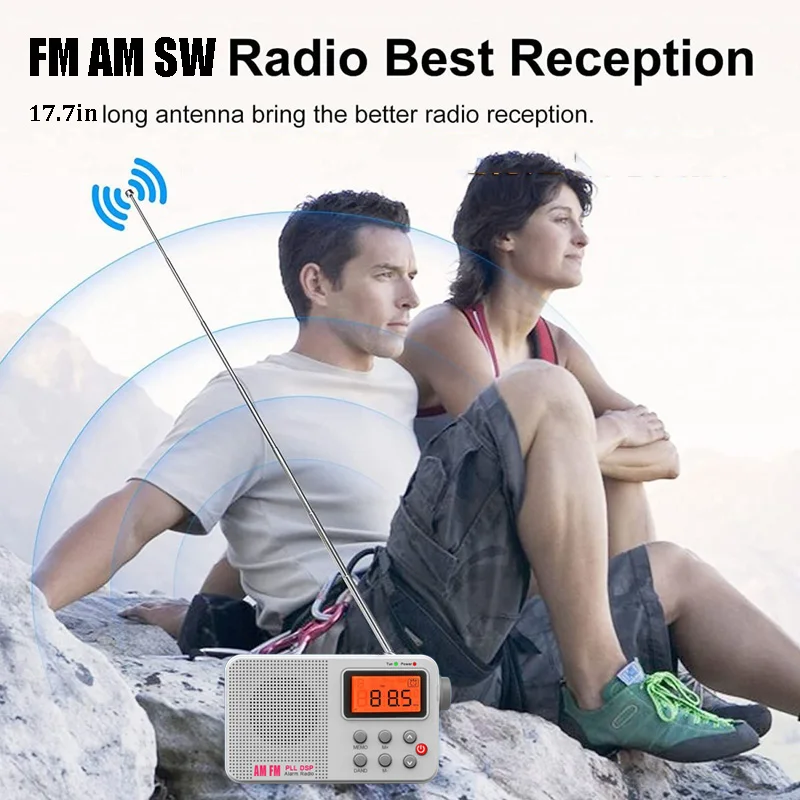Mini Portable DSP Radio Large LCD Display FM AM SW Radios Built-in Speaker 3.5mm Headphones Jack Alarm Clock Radio Sleep Timer