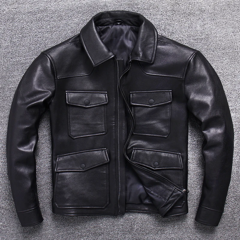 

2023 Spring Autumn Men Fashion Genuine Leather Jackets Male Long Sleeve Motorcycle Coats Men Slim Real Sheepskin Overcoats F429