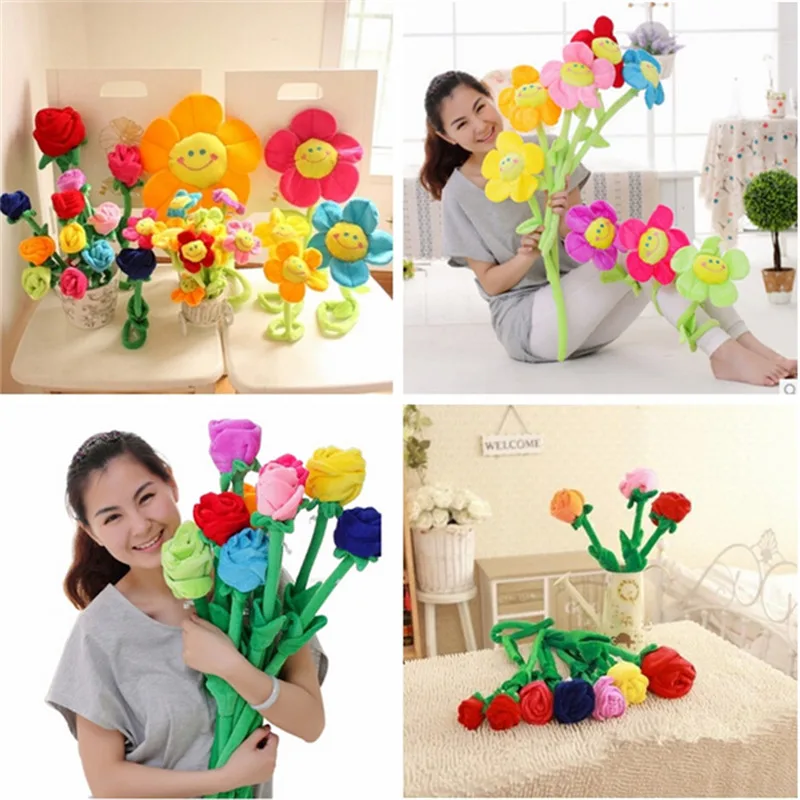 Household Toys Bread Plush Cartoon Simulation Sun Flower Rose Flower Plush Toys For Children For Home Decoration PP Cotton Plant Toy