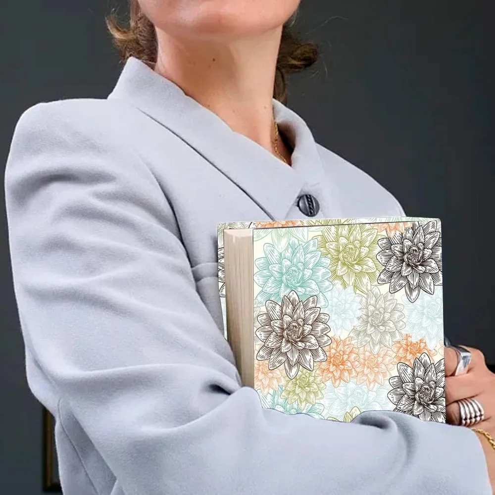 Flower Stretchable Book Cover Floral Lotus Washable Reusable Large Nylon Book Protector 9.4x15.7 Inch Elastic book covers