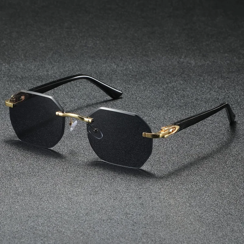 1 x modische Design-Sonnenbrille, rahmenlos, geeignet für Männer und Frauen, Freizeitkleidung, Urlaubsgebrauch, stabile Brille