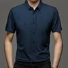 Summer New Shirts for Men Short Sleeve Turn-down Collar Traceless Printing Fashion Blouse Button Striped Casual Loose Slim Tops 4