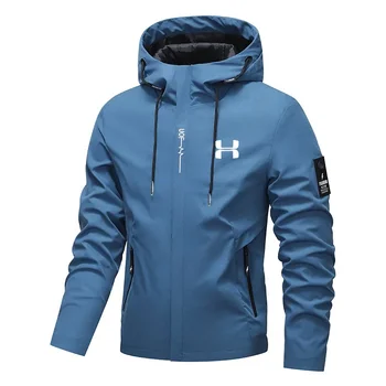 Men's Spring Autumn Streetwear Hooded Jacket 2026 New Casual Zip Up Loose Coat Outdoor Hiking Jogging Activewear Windbreaker 2